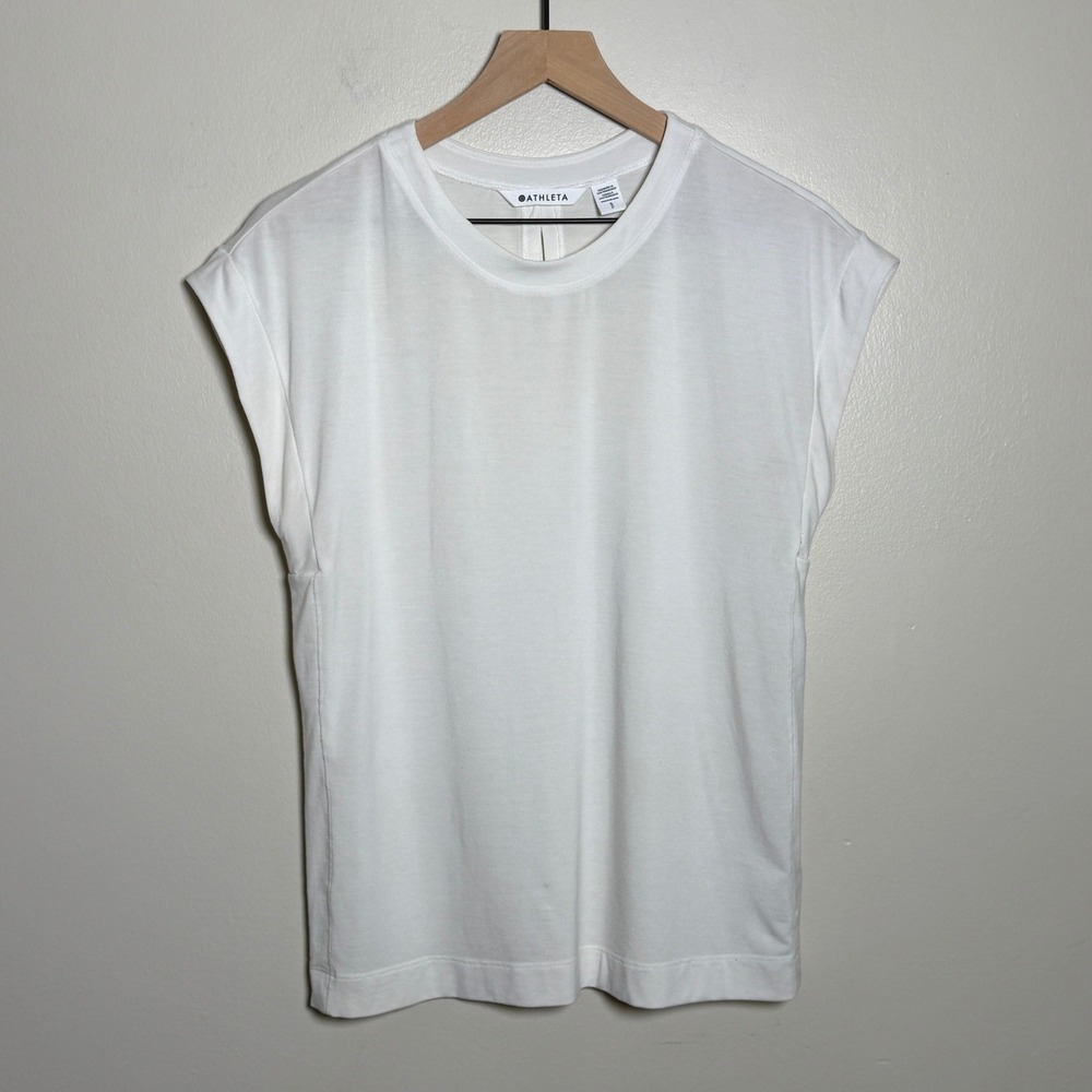 Athleta Womens Studio Practice Muscle Tee Small White Sleeveless Pilates Gym